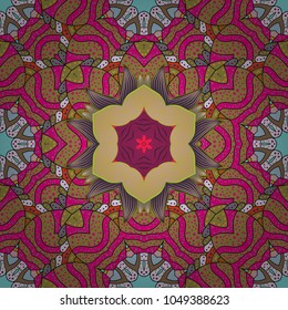 Vector abstract pattern. Hand-drawn colored mandala on a beige, yellow and magenta colors.