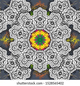 Vector abstract pattern. Hand-drawn colored mandala on a white, blue and black colors.