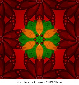 Vector abstract pattern. Hand-drawn colored mandala on a red background.