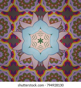 Vector abstract pattern. Hand-drawn colored mandala on a neutral, brown and pink colors.