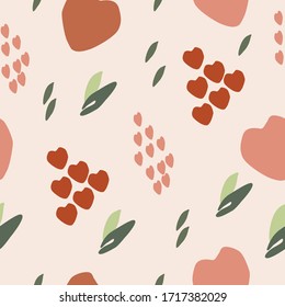 Vector abstract pattern with hearts and leaves.