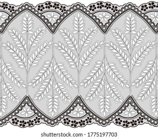 Vector Abstract  pattern with leaves and flowers . Trim Lace Ribbon for Decorating 