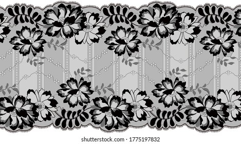 Vector Abstract  pattern with leaves and flowers . Trim Lace Ribbon for Decorating 