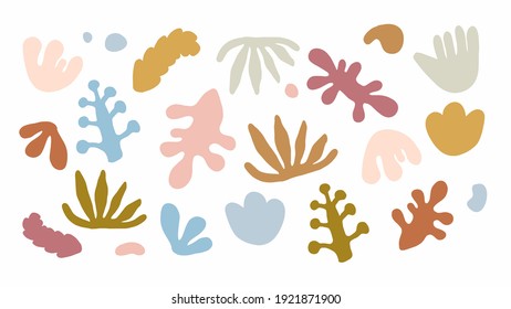 Vector abstract pattern, in matisse style, hand-drawn. Trendy elements and shapes, matisse style. Trendy elements and shapes in pastel colors.