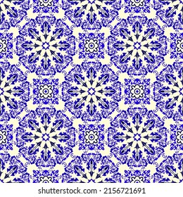 Vector abstract pattern ornament tricolor, white blue, Turkish motif, ceramic tile