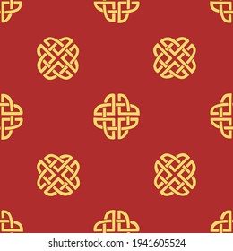 Vector abstract pattern with ornate knots. Yellow and red colors.