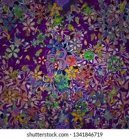 Vector abstract pattern page for antistress. On black, purple and violet colors. Can be used for cards, invitations, save the date cards and many more. Vector illustration.
