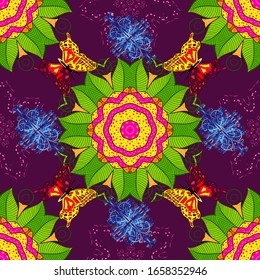 Página de patrón abstracto vectorial para antiestrés. En colores verde, amarillo y violeta. Ilustración vectorial.