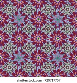Vector abstract pattern page for antistress. Vector illustration. On purple, red and blue colors.