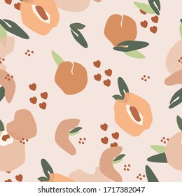 Vector abstract pattern of peaches and leaves. Summer packaging design.