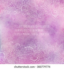 Vector abstract  pattern with pink watercolor texture and hand drawn flowers. Perfect  cards for any  kind of design, birthday and other holiday