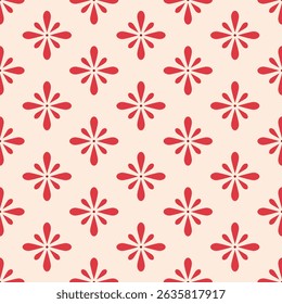 Vector abstract pattern with red decorative elements as flowers on a light pink background