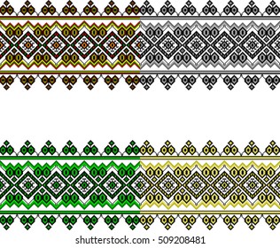 Vector abstract pattern ribbon embroidery traditional folk art pixel style, type 4, set
