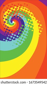 Vector abstract pattern in spiral based rainbow colors golden ratio with hearts . For presentation backgrounds, covers, bags, covers, mouse pads. Printing tags, t-shirts, textiles, plastic, paintings