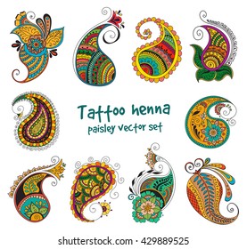 Vector abstract pattern of tattoo henna paisley. Stock mehndi illustration for design on white background - indian cucumbers.