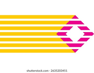Vector abstract pattern with thick yellow lines and purple square. Dynamic, modern design element, for advertising, sports, branding, packaging, layouts, posters. Colorful vector background
