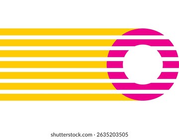 Vector abstract pattern with thick yellow lines and purple ring. Dynamic, modern design element, for advertising, sports, branding, packaging, layouts, posters. Colorful vector background
