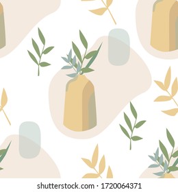 Vector abstract pattern with vases and branches.