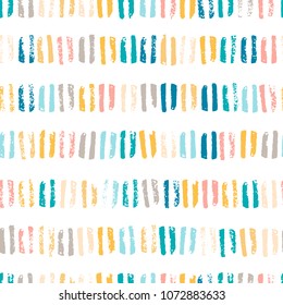 Vector abstract pattern with worn short parallel stripes. Seamless texture with colorful hand-drawn lines. Simple print for wallpaper, wrapping paper, website background, fabric design