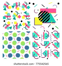 vector. Abstract patterns 80's-90's styles. Trendy memphis style. Colorful geometric background set.