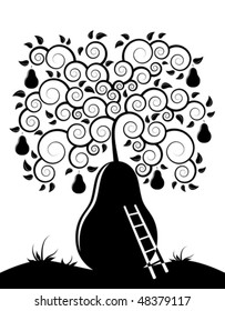 vector abstract pear tree and ladder on white background