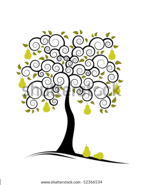 Vector Abstract Pear Tree On White Stock Vector (Royalty Free) 52366534