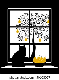 vector abstract pear tree outside window