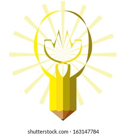 Vector Abstract Pencil Bulb Icon Isolated