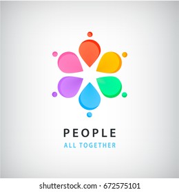 Vector abstract people in circle logo. Global concept, flower petals, rainbow colors icon isolated