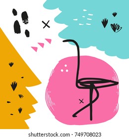 Vector abstract picture, nursery painting, funny bird, poster, postcard, brush strokes, elements for design.