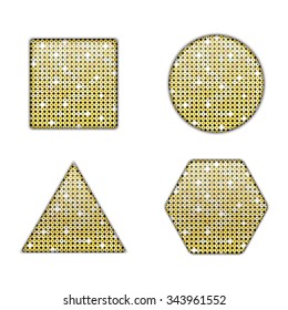 Vector abstract pieces of gold, sparkling sequins on a white background.