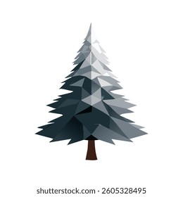 Vector Abstract Pine Tree with Sharp Edges and Stylized Trunk, Featuring a Clean Aesthetic and Subtle Shadows