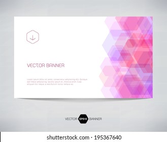 Vector abstract pink banner design with geometric hexagonal background