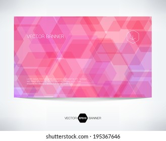 Vector abstract pink banner design with geometric hexagonal background