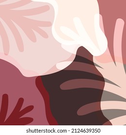 Vector abstract pink, beige template. Foliage decoration with tropical leaves. Summer background for creative design, decoration, banners, templates, fabric, textures, textile and other graphics