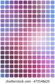 Vector abstract pink and blue mosaic background with rounded square tiles over white, vertical format.