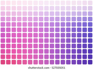 Vector abstract pink and blue mosaic background with rounded square tiles over white, horizontal format.