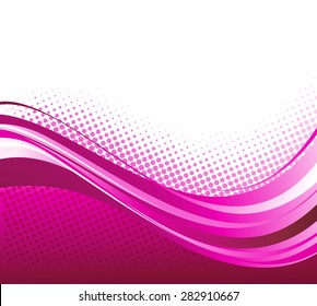 Vector Abstract pink color curved lines background with halftone. Retro Template brochure design