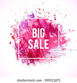 Vector abstract pink frame. Sale template. Colorful banner. Artistic violet blot