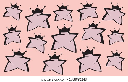 Vector abstract pink girly fancy stars wearing crown illustration