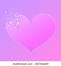Vector abstract pink and lilac pastel poster with broken heart with glass explosion.