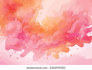Vector abstract pink and orange watercolor ombre background.