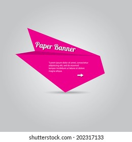 vector abstract pink paper banner or origami speech bubble on stylish grey background