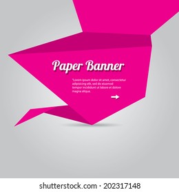 vector abstract pink paper banner or origami speech bubble on stylish grey background