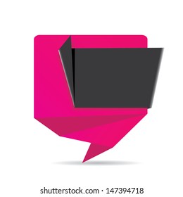 vector abstract pink paper origami speech bubble with black ribbon for text on white background. Vector pink paper abstract background for website or cover design.
