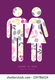 Vector abstract pink, yellow and gray leaves couple in love silhouettes frame pattern invitation greeting card template