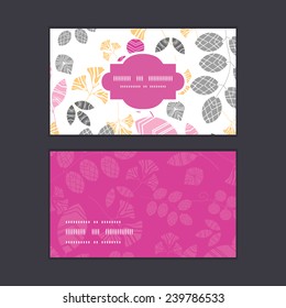 Vector abstract pink, yellow and gray leaves horizontal frame pattern business cards set