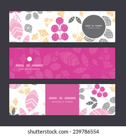 Vector abstract pink, yellow and gray leaves horizontal banners set pattern background
