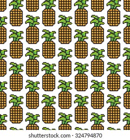 Vector abstract pixel art pineapple seamless pattern background 