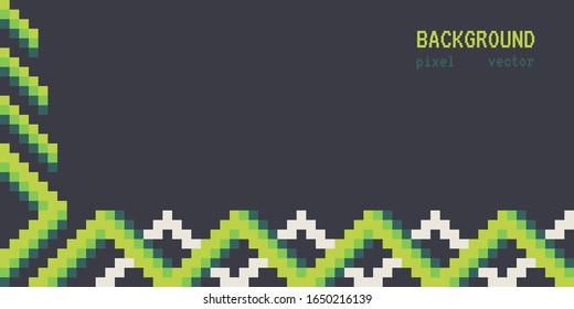Vector abstract pixel background. In calm colors, the main color is gray with elements of green and white. For website, banner, design. Copyspace.